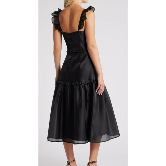 NWT LULUS Effervescent Aesthetic Tiered Cocktail Tiered Midi Dress Black Medium - Picture 4 of 11